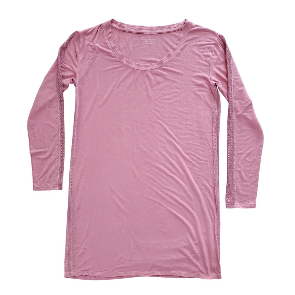 Victoria's Secret Pink Modal Lace Trim Long Sleeve Sleep Shirt Nightgown Small